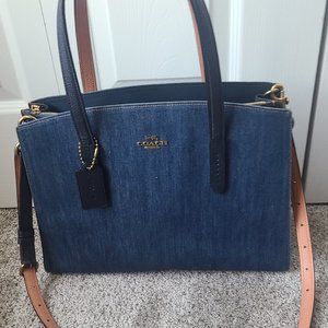 Coach Charlie New York denim and black leather carry all